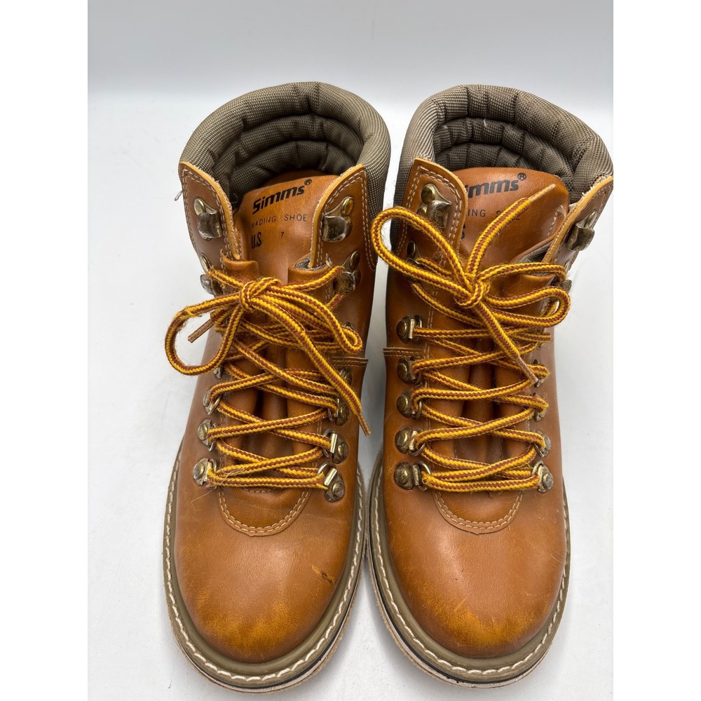 SIMMS Fly Fishing River Wading Boots Felt‎ Sole Leather Brown/Green -  Size 7